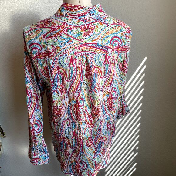 Appleseed multi color cotton button down long sleeve blouse womens Large lilly - Picture 4 of 6